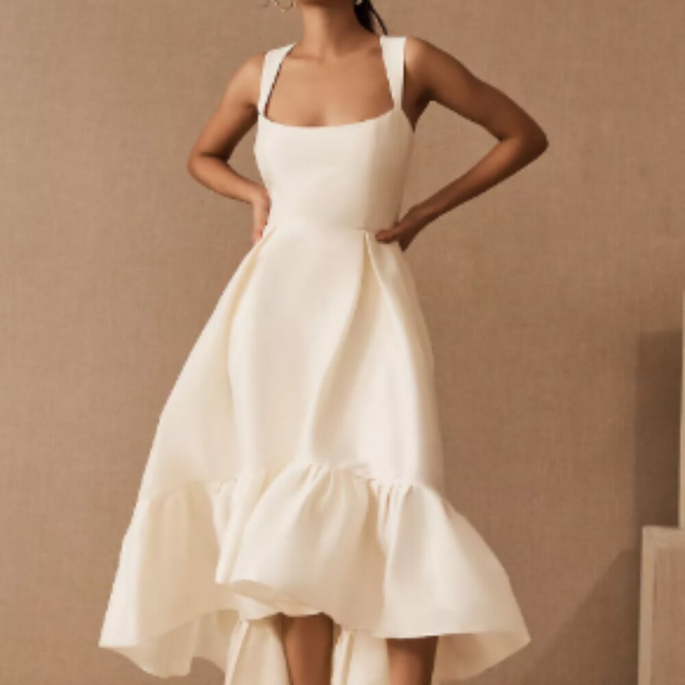 Sachin & Babi 'Kaley' Ivory Satin Dupioni Midi Dress Size US 6